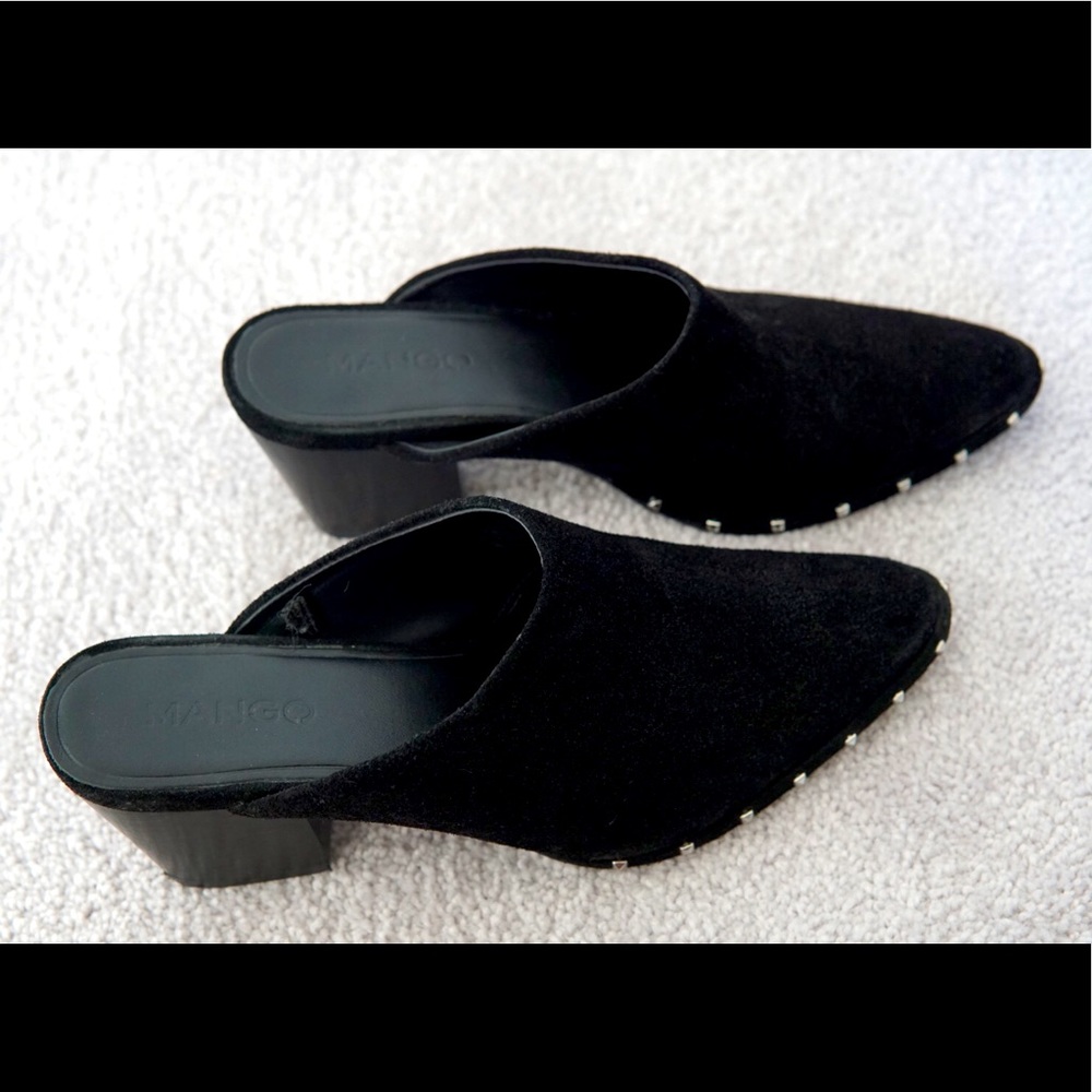 MANGO Black Suede Mules with Studded Detailing